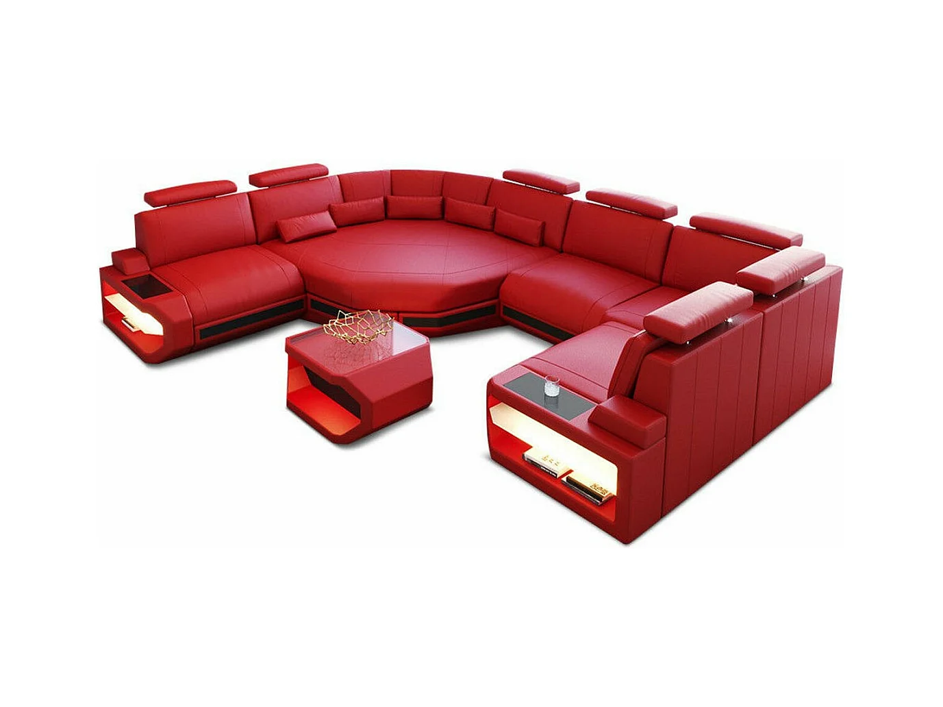 Mini Sofa Asti U Leder Kunstleder Rot Schwarz Links