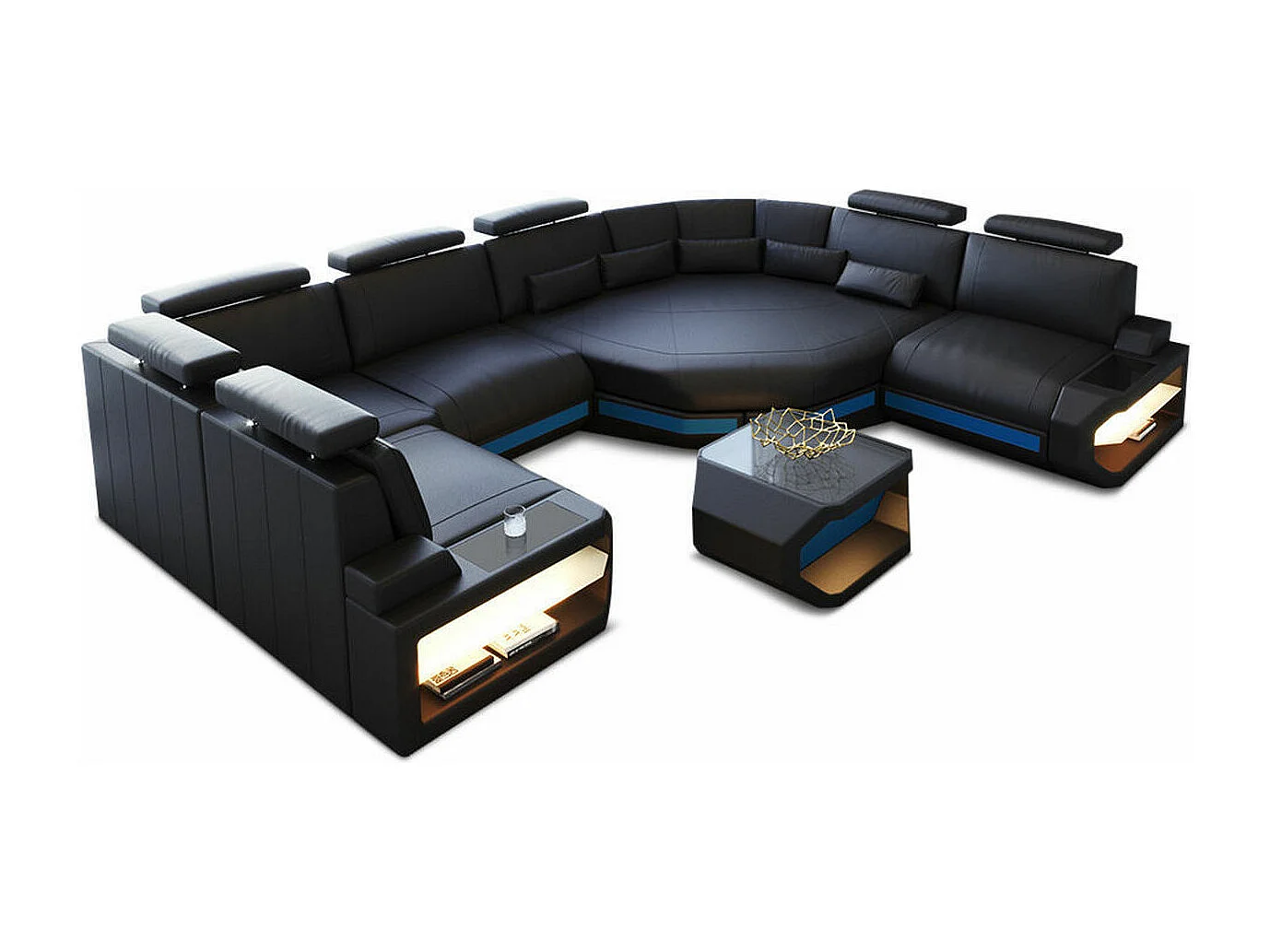 Mini Sofa Asti U Leder Ledermix Schwarz Blau Rechts