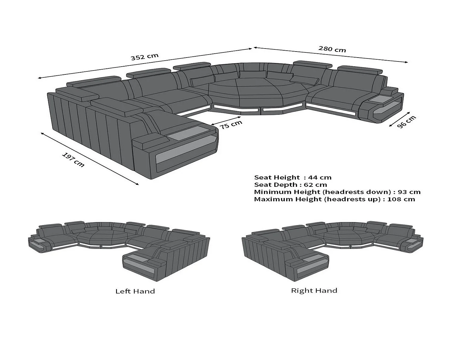 Mini Sofa Asti U Leder Ledermix Schwarz Blau Rechts