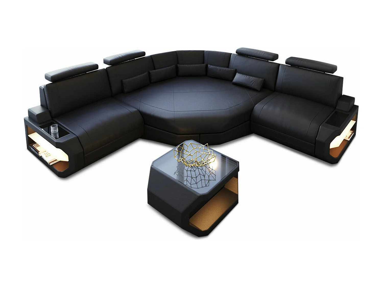 Ledersofa Asti L Mini Ledermix Schwarz