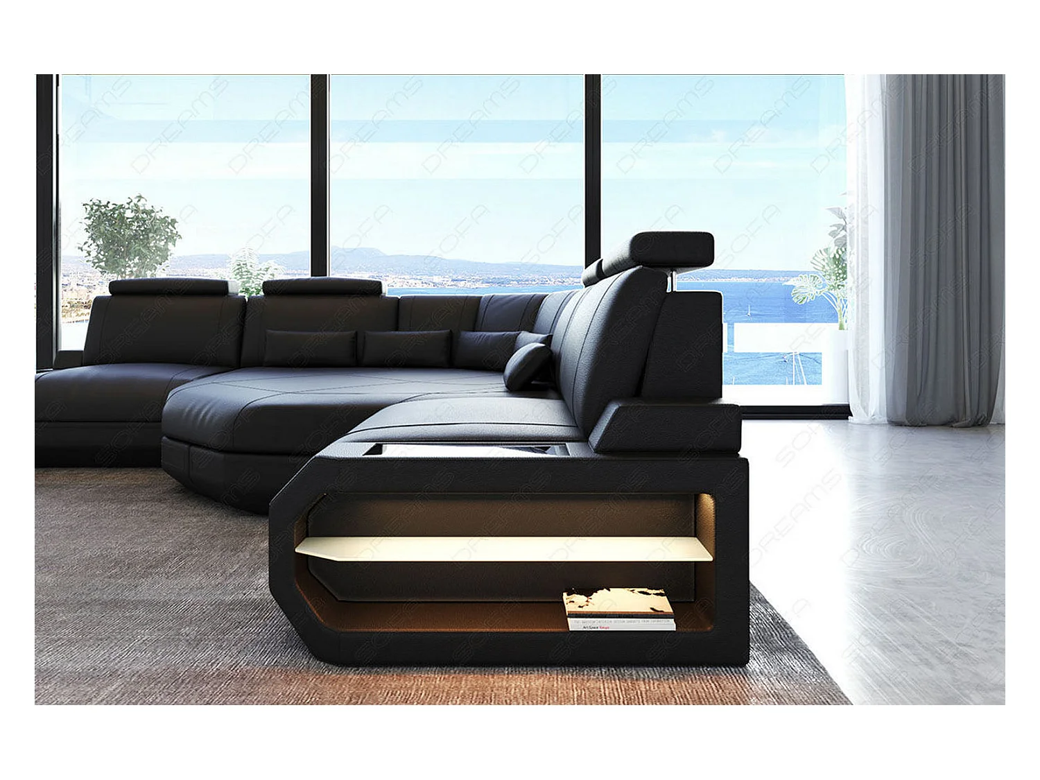 Ledersofa Asti L Mini Ledermix Schwarz