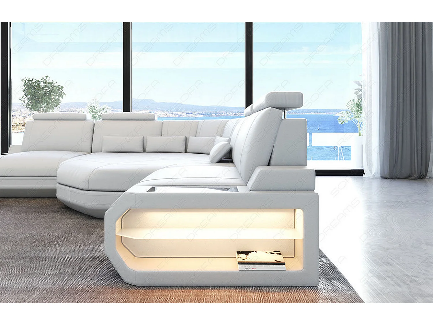 Ledersofa Asti L Mini Ledermix Weiß