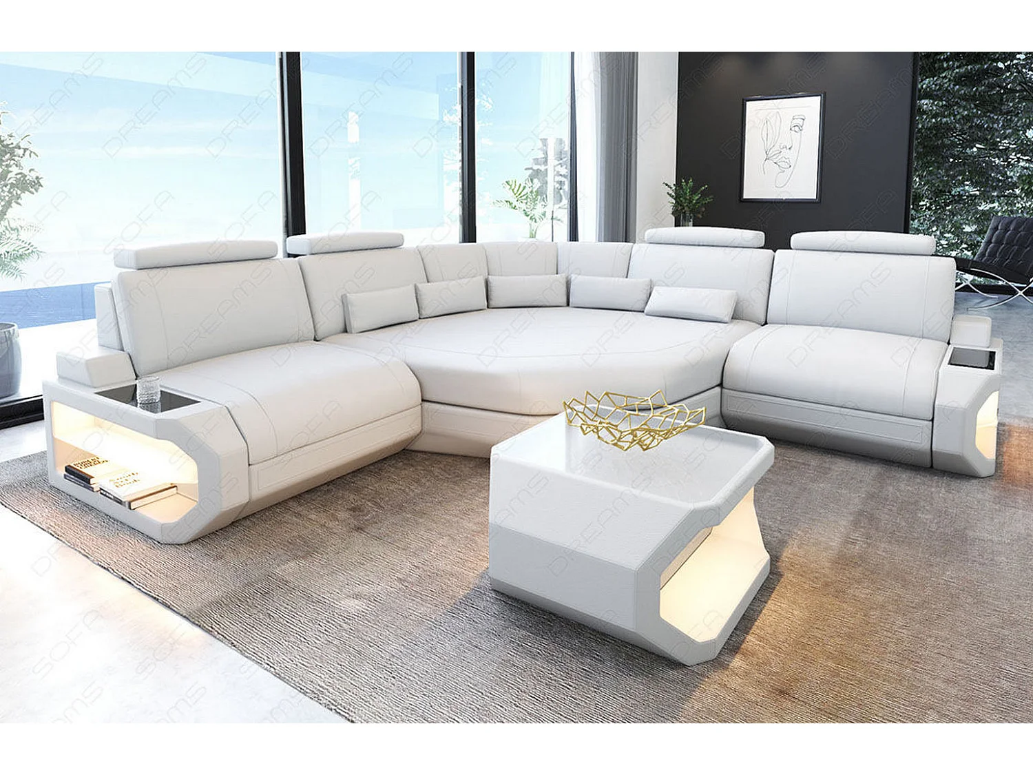 Ledersofa Asti L Mini Ledermix Weiß