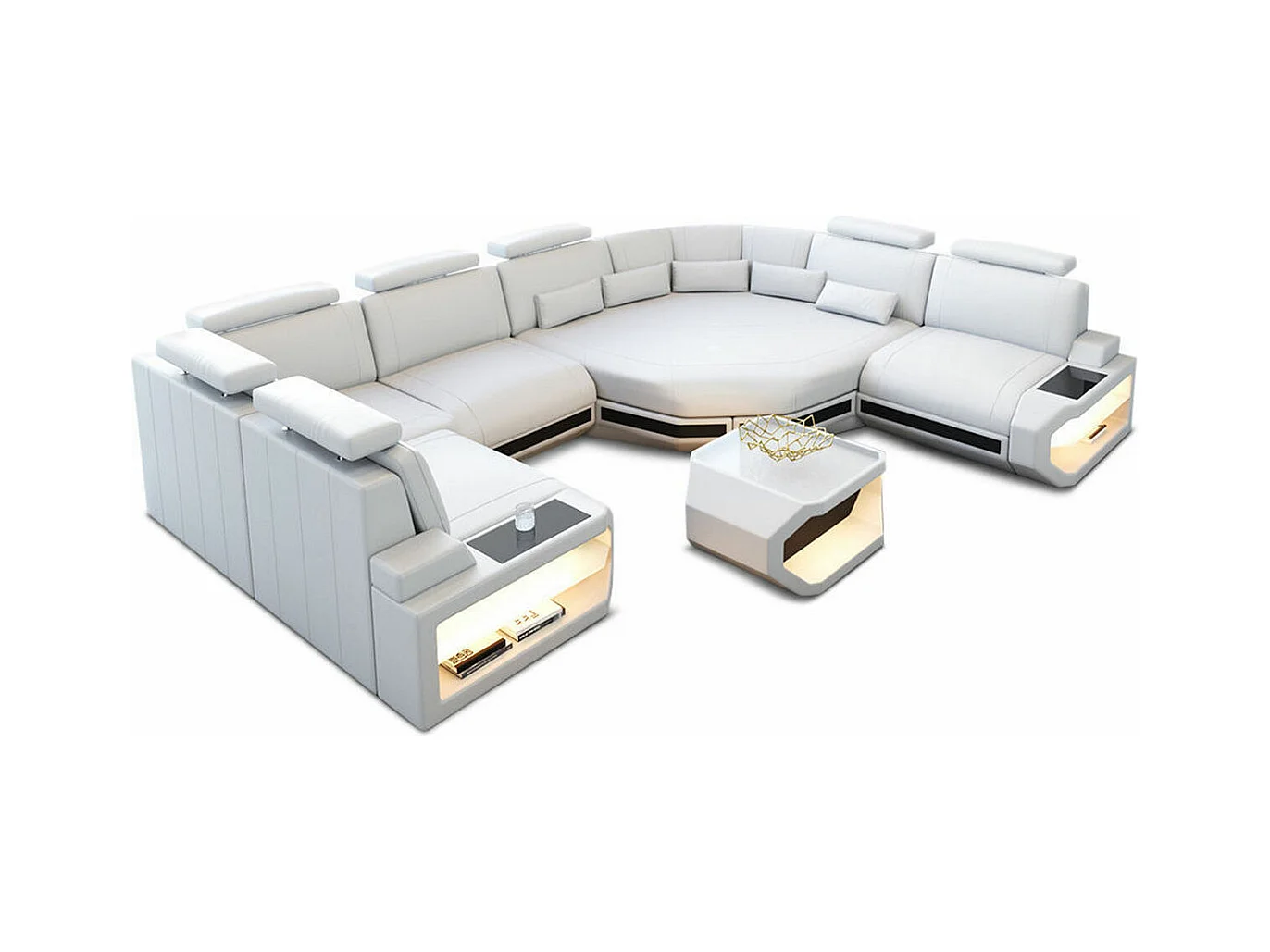 Mini Sofa Asti U Leder Kunstleder Weiß Schwarz Rechts