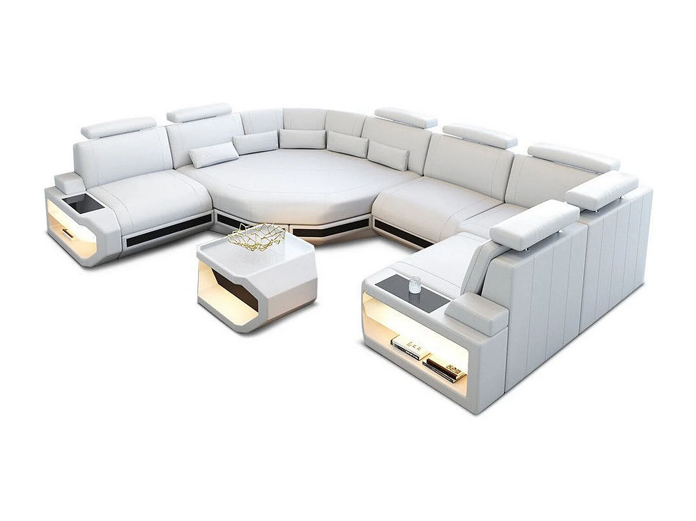 Mini Sofa Asti U Leder Kunstleder Weiß Schwarz Links