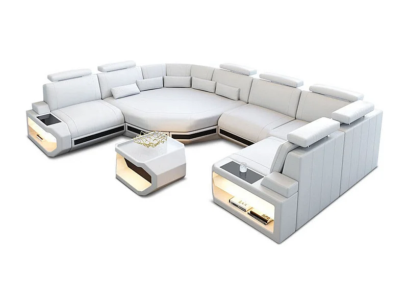 Mini Sofa Asti U Leder Kunstleder Weiß Schwarz Links