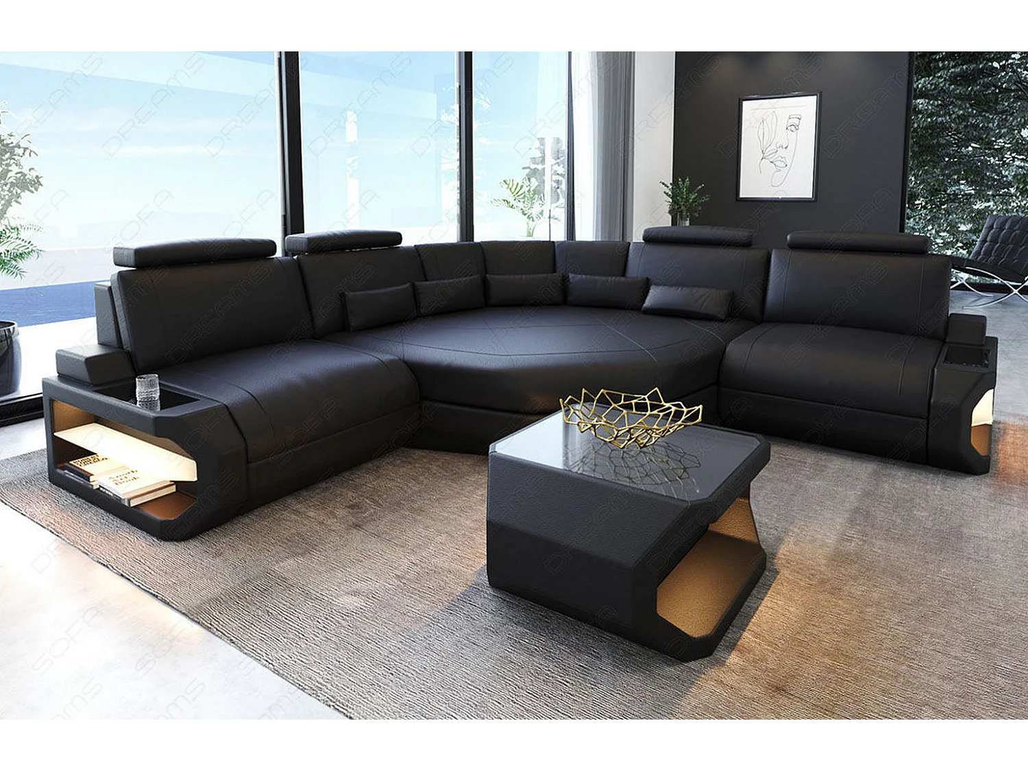 Ledersofa Asti L Mini Kunstleder Schwarz