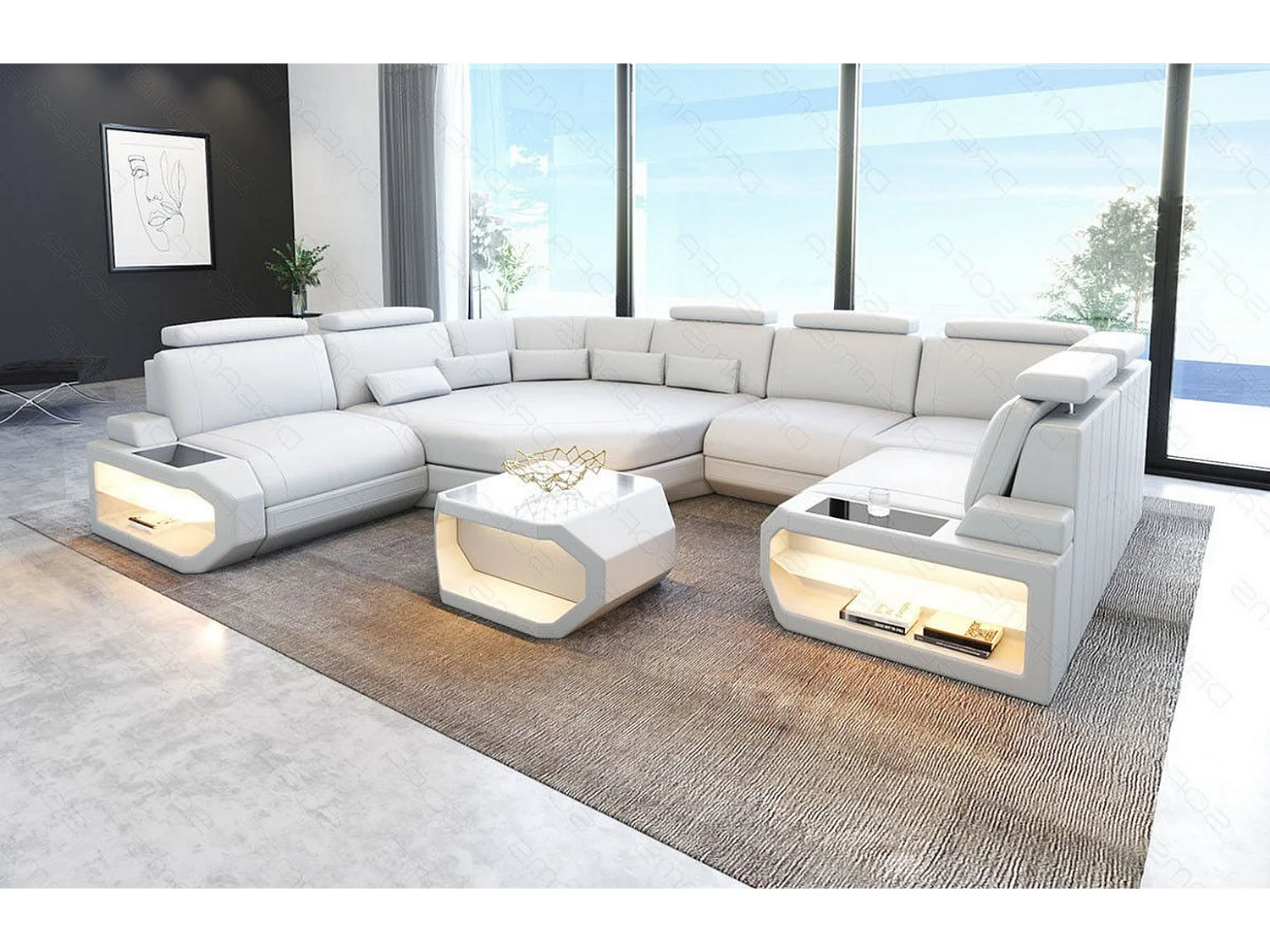 Mini Sofa Asti U Leder Ledermix Weiß Links