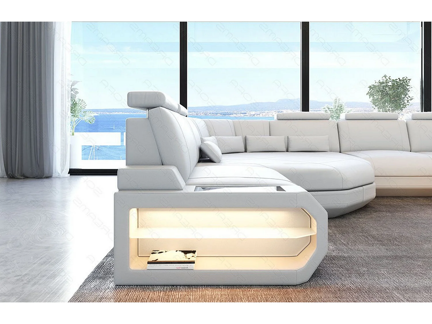 Mini Sofa Asti U Leder Ledermix Weiß Links