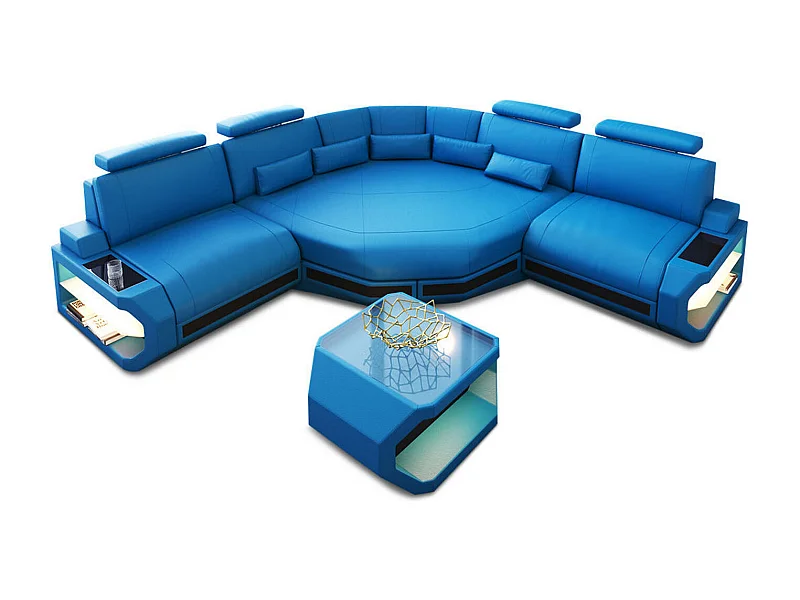 Ledersofa Asti L Mini Kunstleder Blau Schwarz