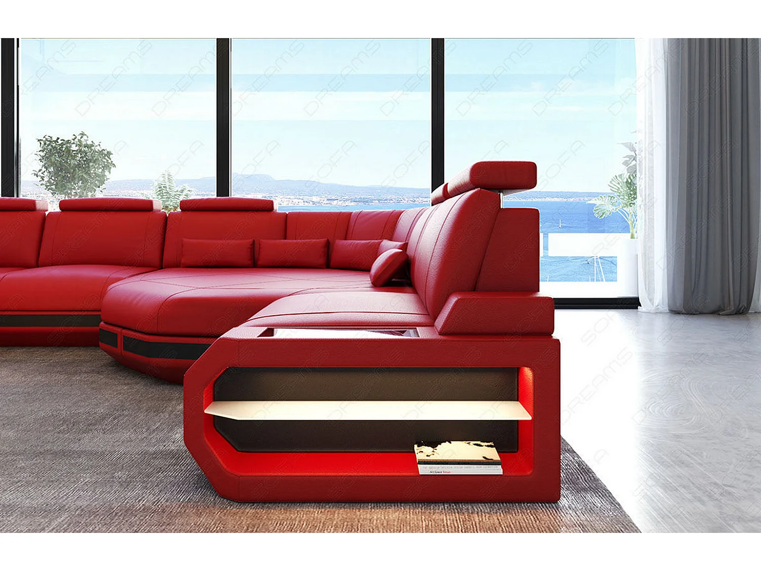 Mini Sofa Asti U Leder Ledermix Rot Schwarz Rechts