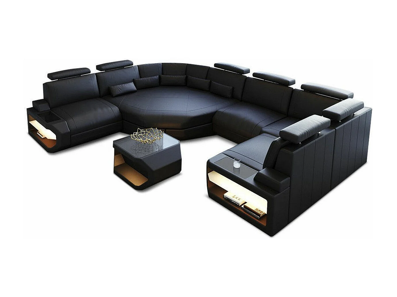 Mini Sofa Asti U Leder Echtleder Schwarz Links