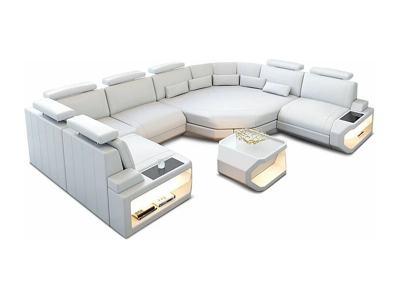 Mini Sofa Asti U Leder Kunstleder Weiß Rechts