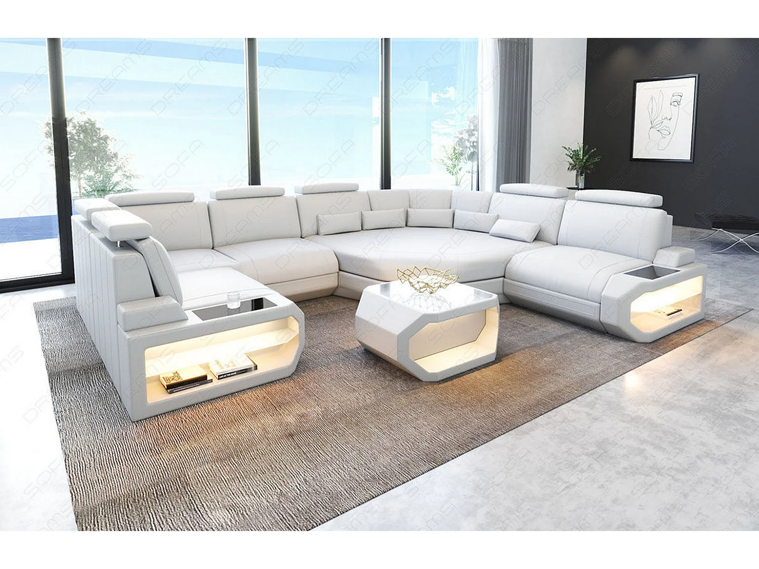 Mini Sofa Asti U Leder Kunstleder Weiß Rechts