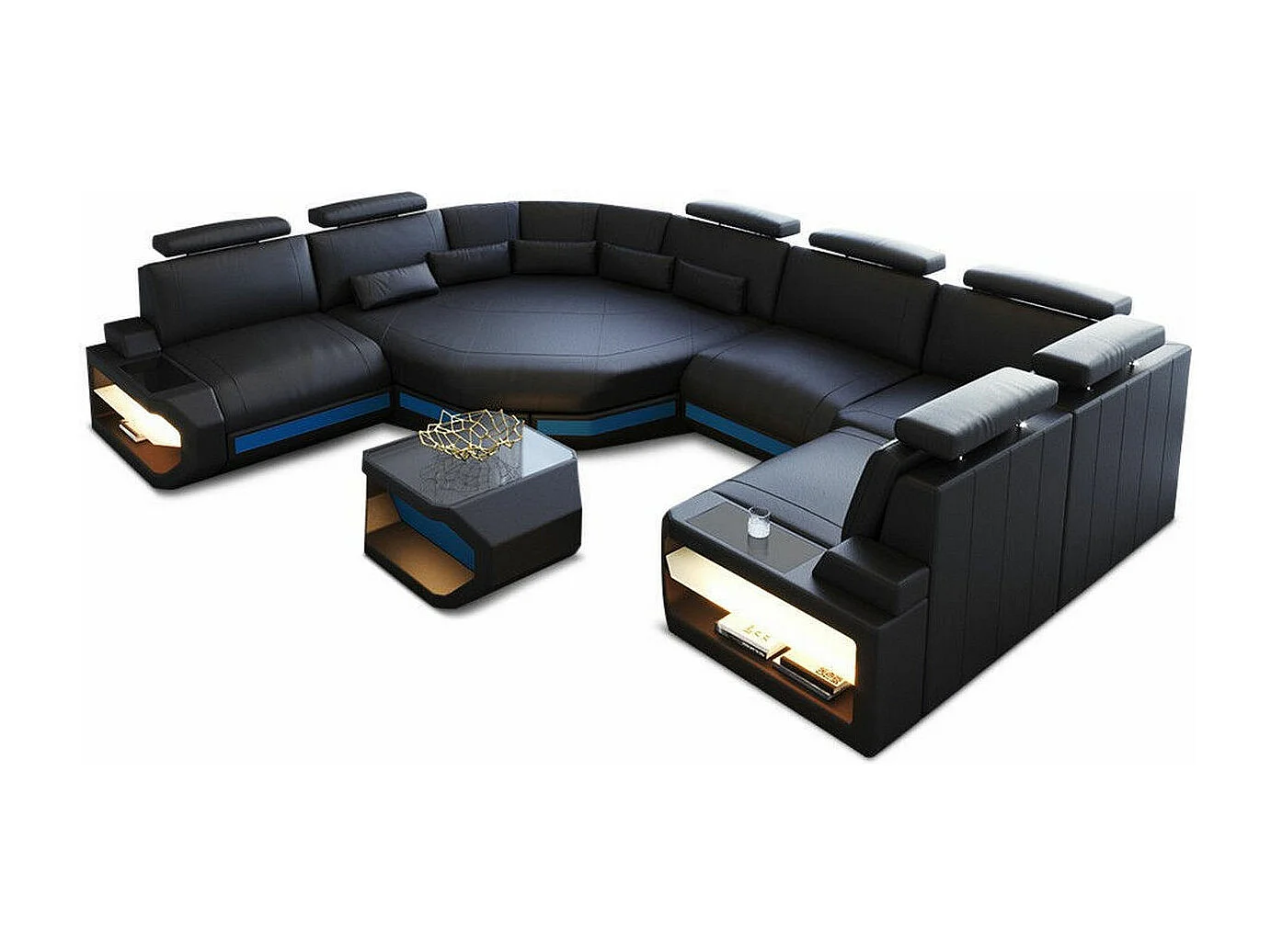 Mini Sofa Asti U Leder Kunstleder Schwarz Blau Links