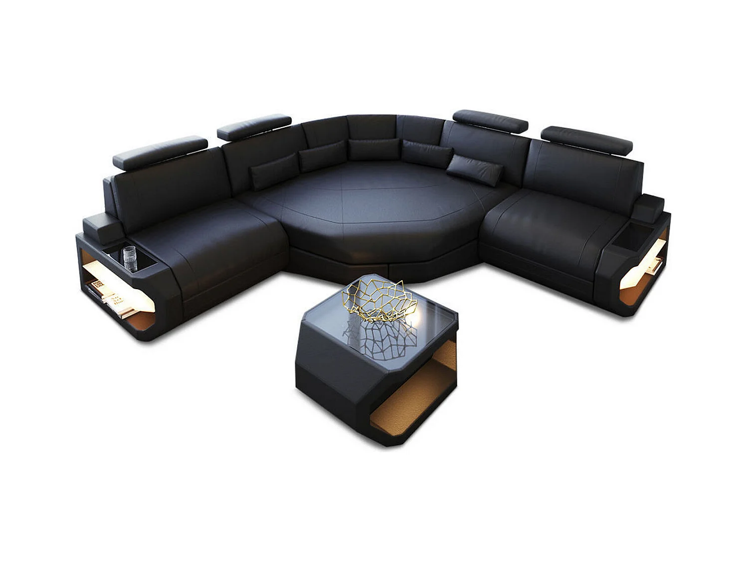 Ledersofa Asti L Mini Echtleder Schwarz