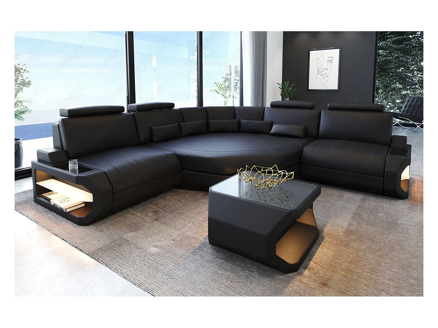 Ledersofa Asti L Mini Echtleder Schwarz