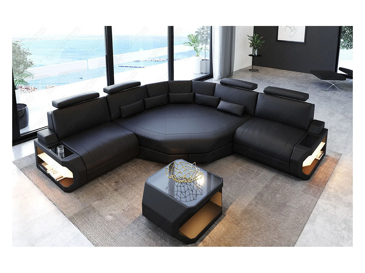 Ledersofa Asti L Mini Echtleder Schwarz