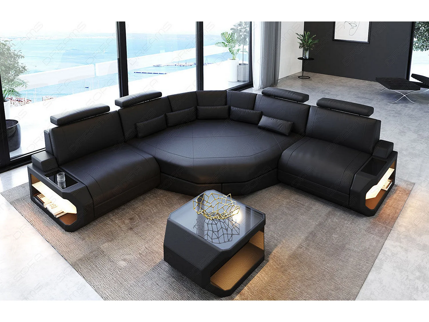 Ledersofa Asti L Mini Echtleder Schwarz