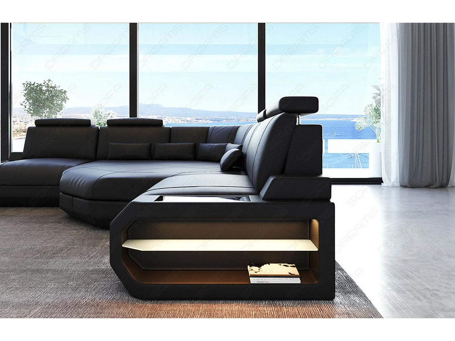 Ledersofa Asti L Mini Echtleder Schwarz