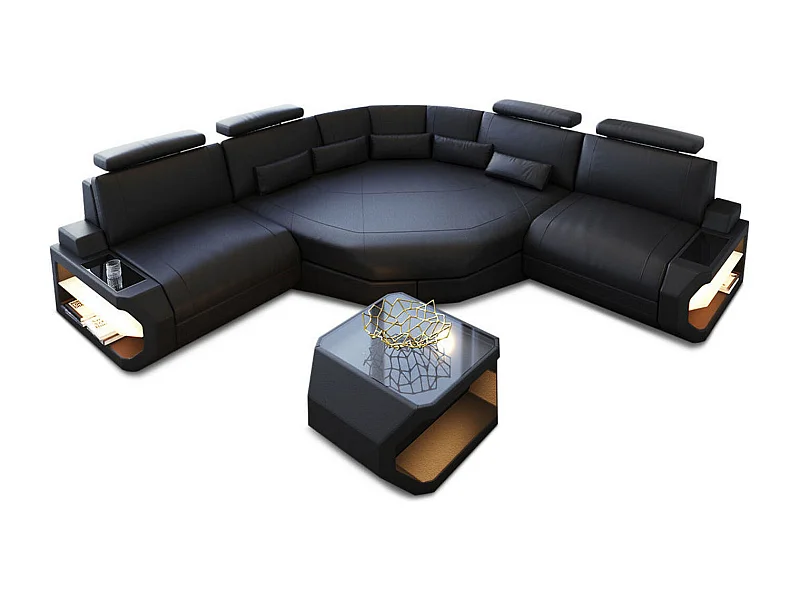 Ledersofa Asti L Mini Echtleder Schwarz