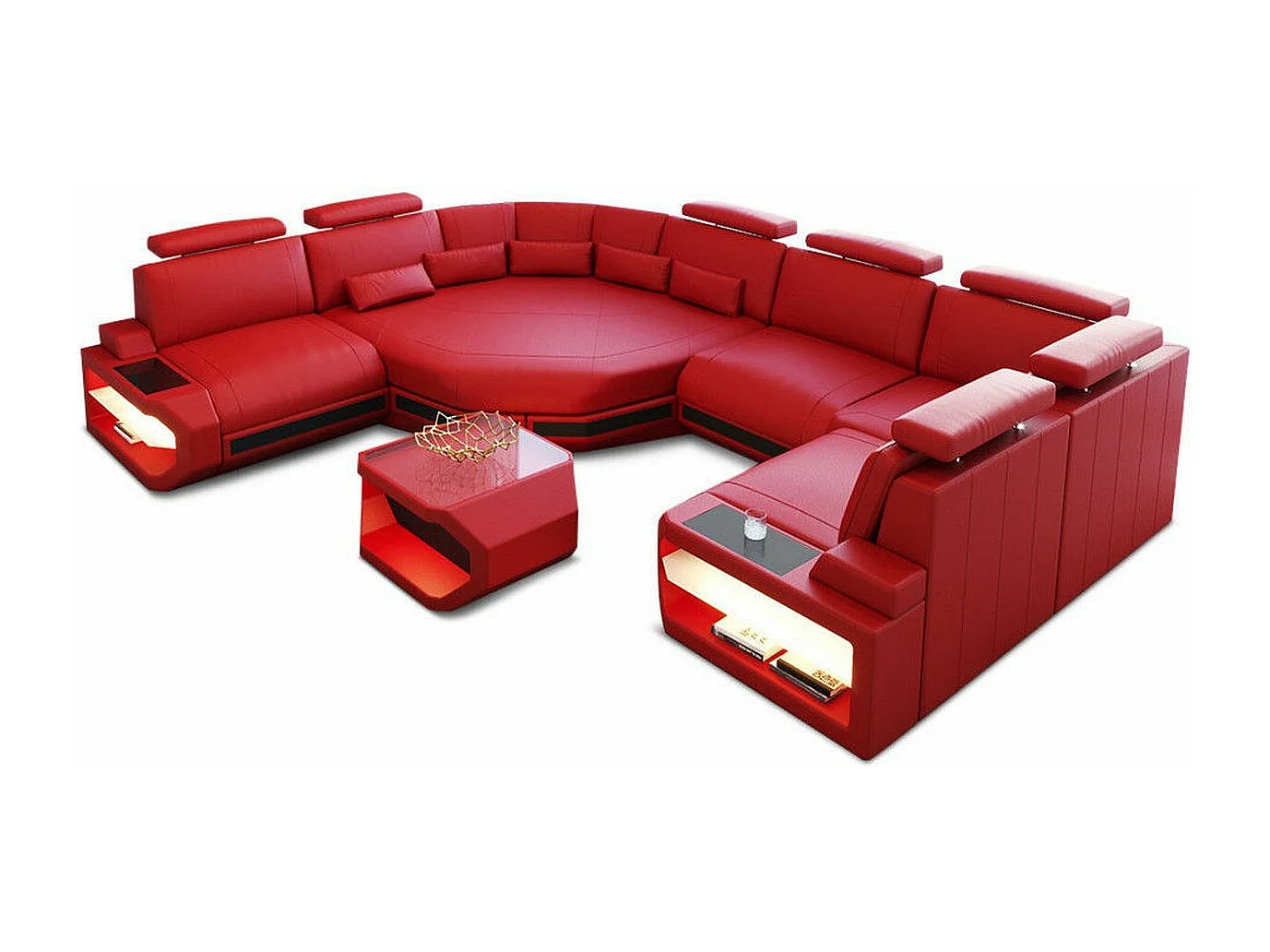 Mini Sofa Asti U Leder Echtleder Rot Schwarz Links