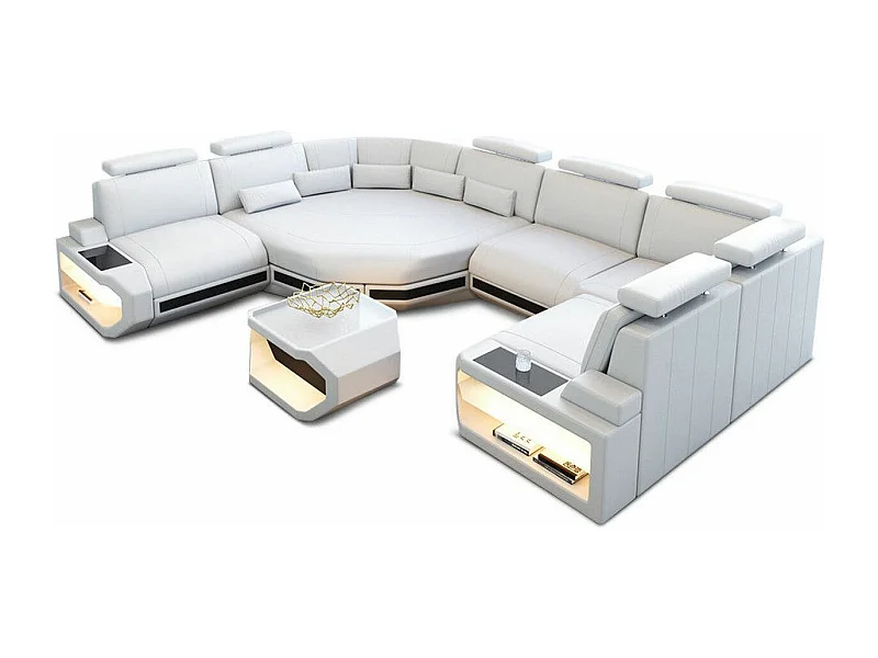 Mini Sofa Asti U Leder Ledermix Weiß Schwarz Links