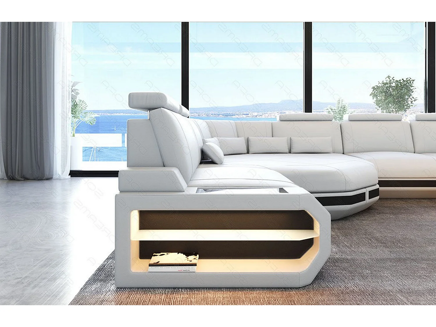 Mini Sofa Asti U Leder Ledermix Weiß Schwarz Links