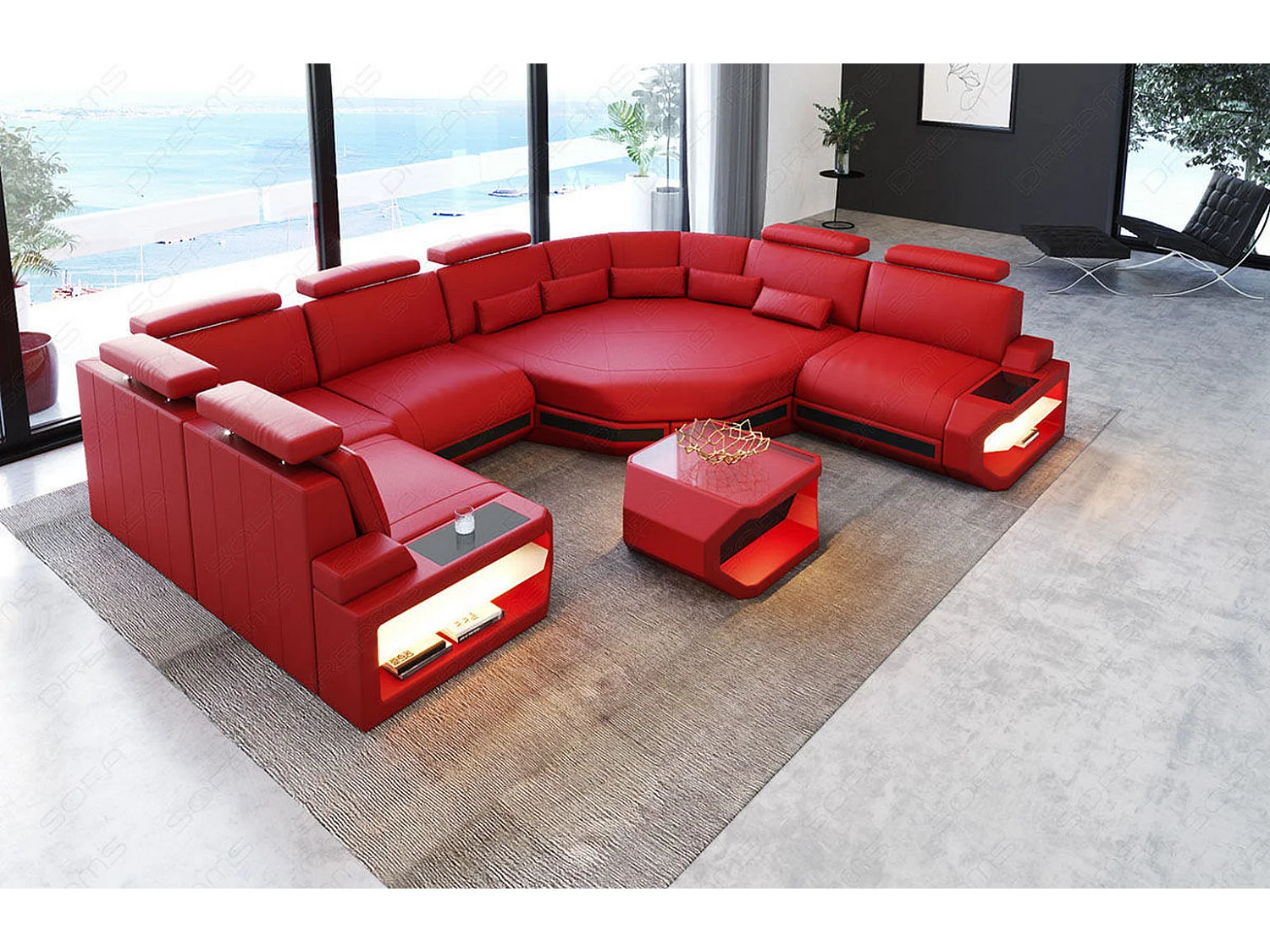 Mini Sofa Asti U Leder Kunstleder Rot Schwarz Rechts