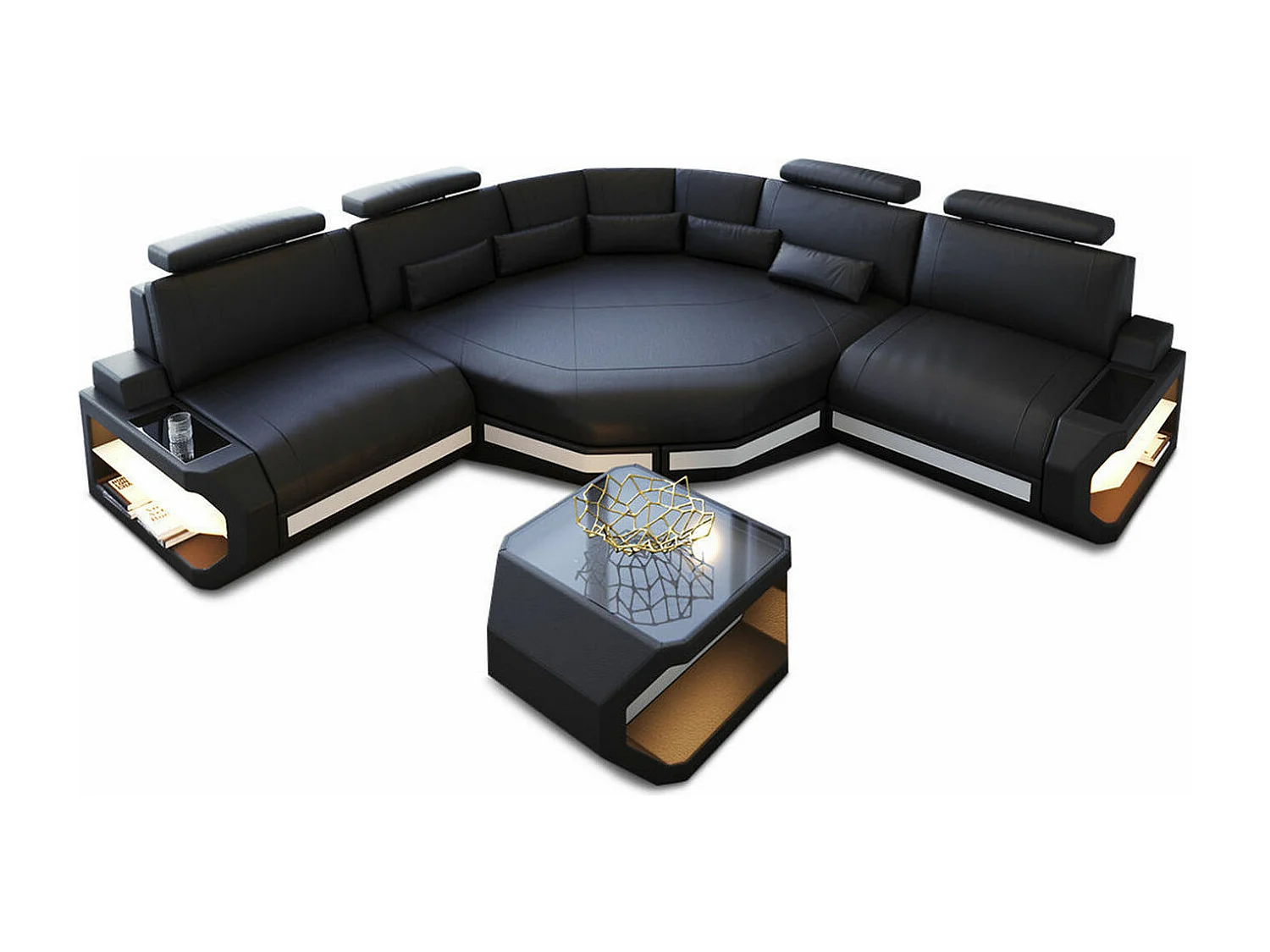 Ledersofa Asti L Mini Kunstleder Schwarz Weiß