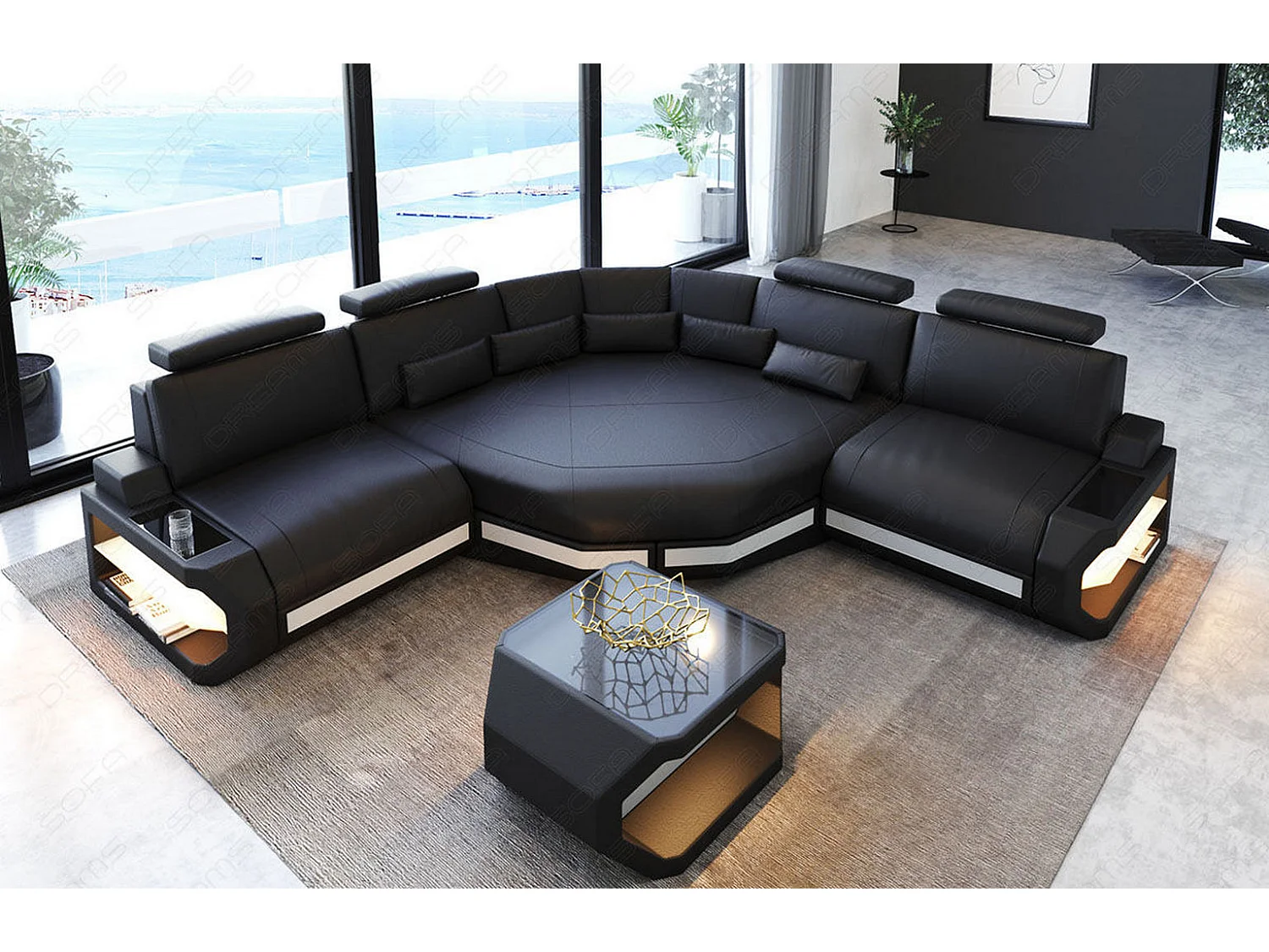 Ledersofa Asti L Mini Kunstleder Schwarz Weiß