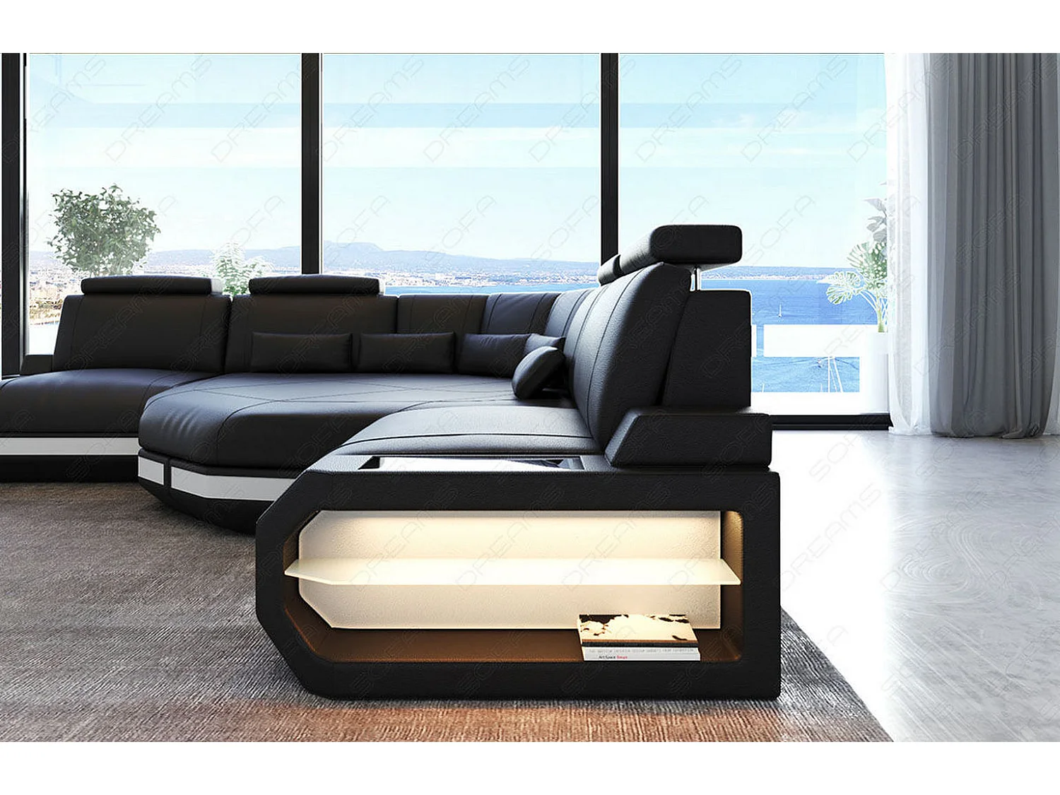 Ledersofa Asti L Mini Kunstleder Schwarz Weiß