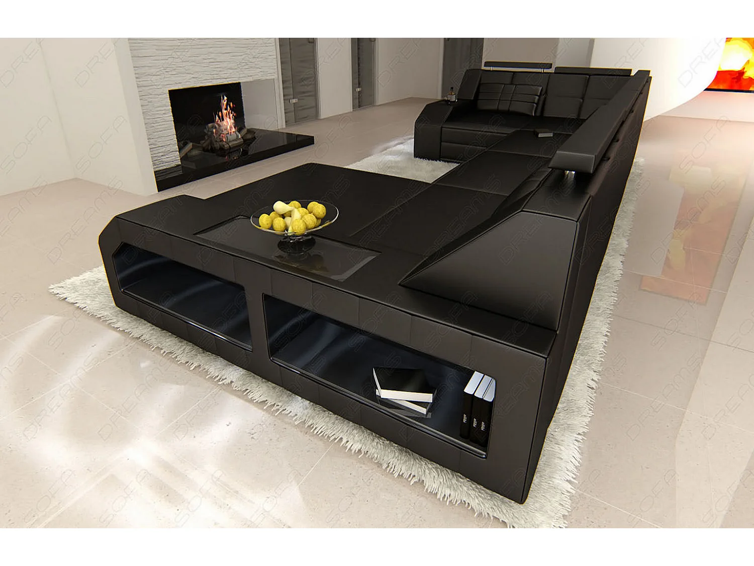 Sofa Arezzo U Leder Ledermix Schwarz Rechts