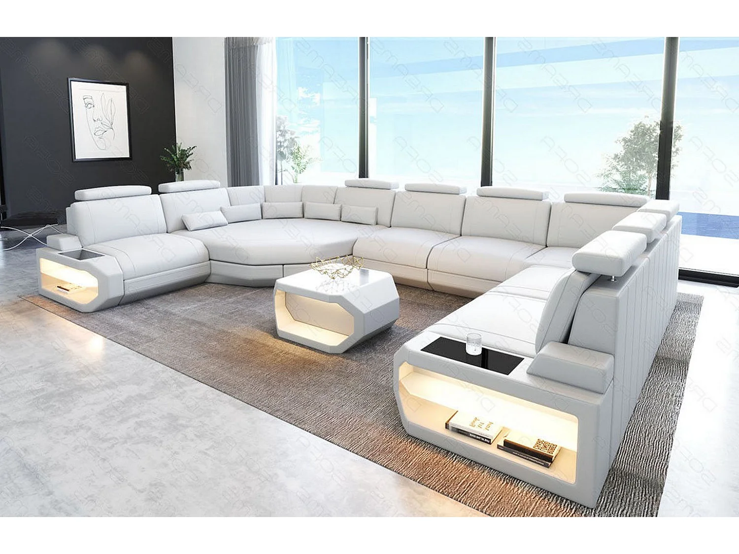 Sofa Asti U Leder Kunstleder Weiß Rechts