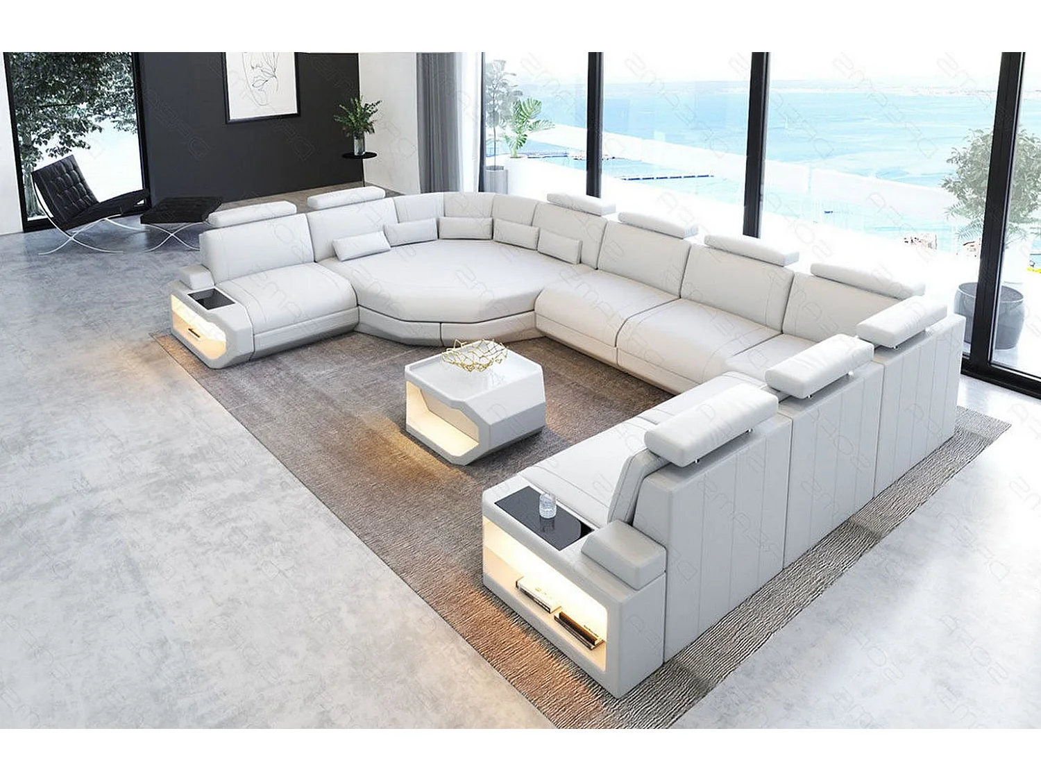 Sofa Asti U Leder Kunstleder Weiß Rechts