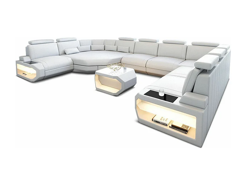 Sofa Asti U Leder Kunstleder Weiß Rechts