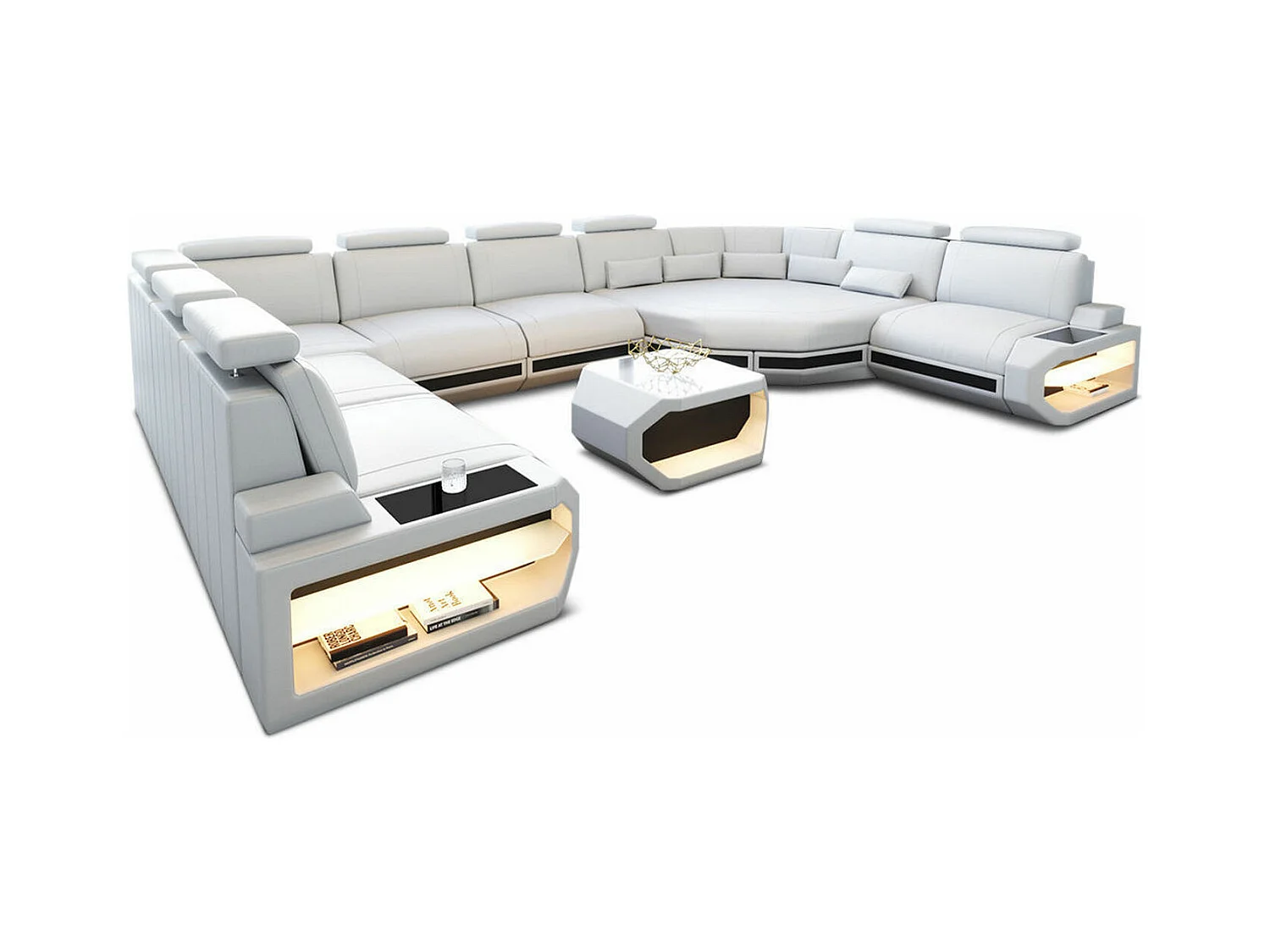 Sofa Asti U Leder Ledermix Weiß Schwarz Links