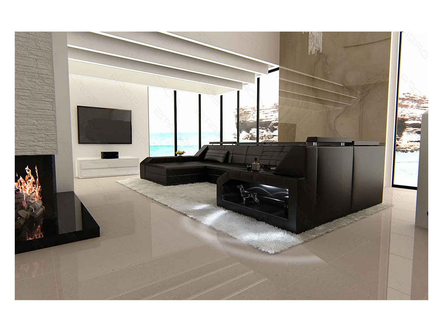 Sofa Arezzo U Leder Echtleder Schwarz Links