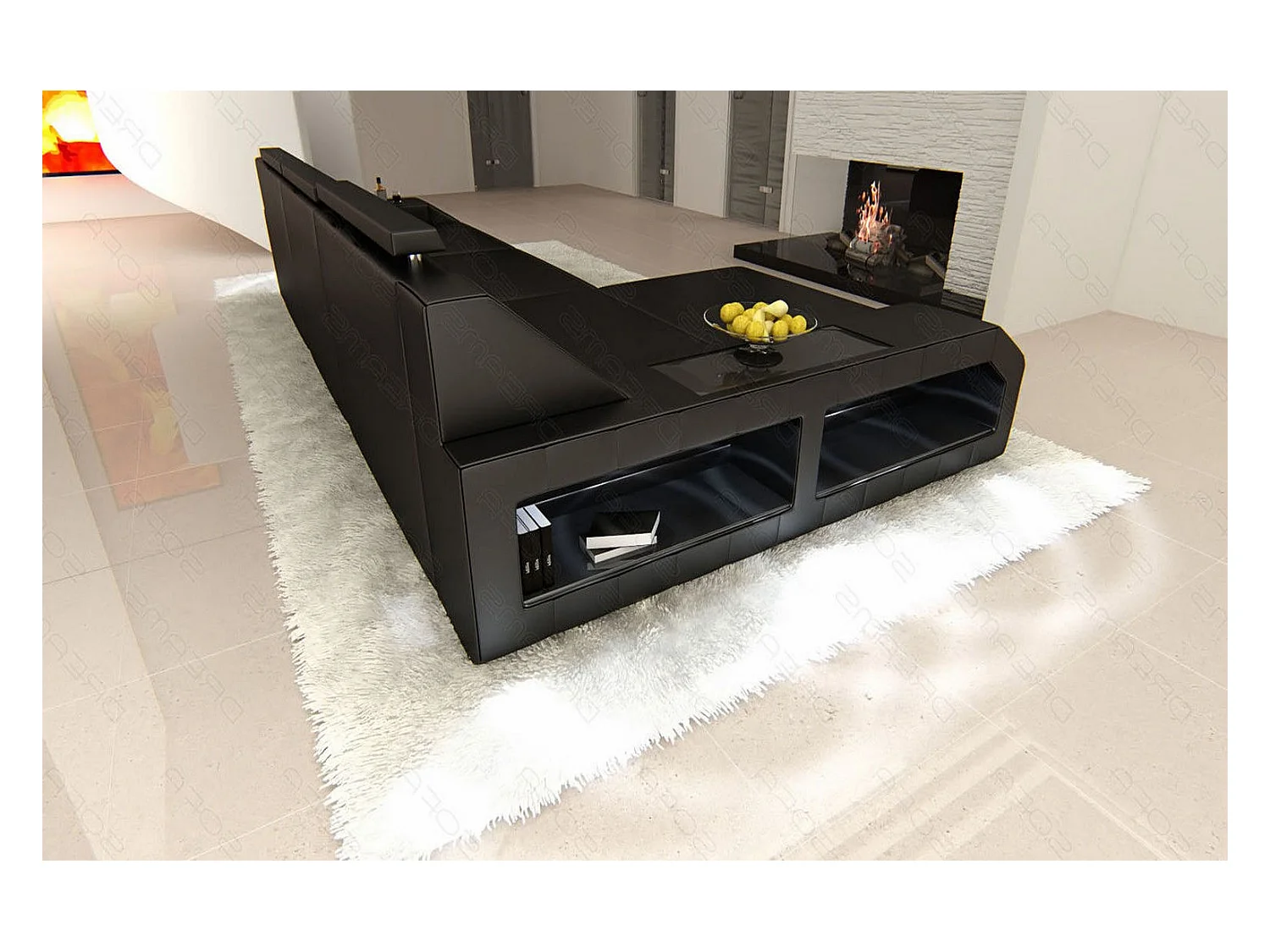Ecksofa Arezzo Leder Echtleder Schwarz Links