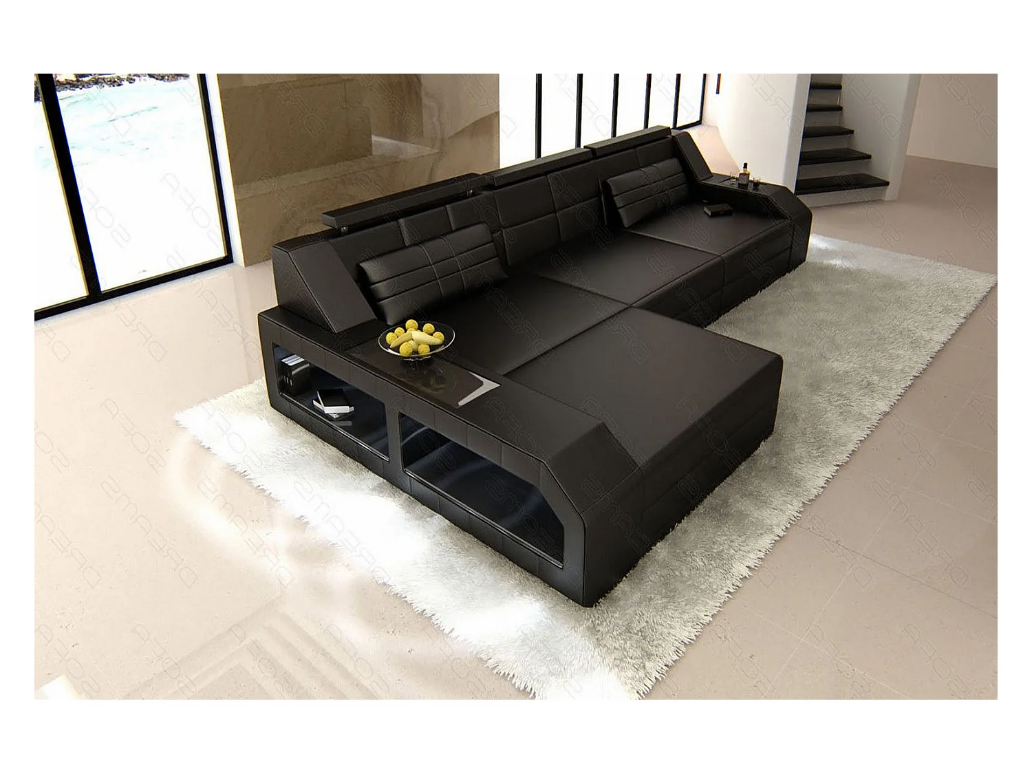 Ecksofa Arezzo Leder Echtleder Schwarz Links