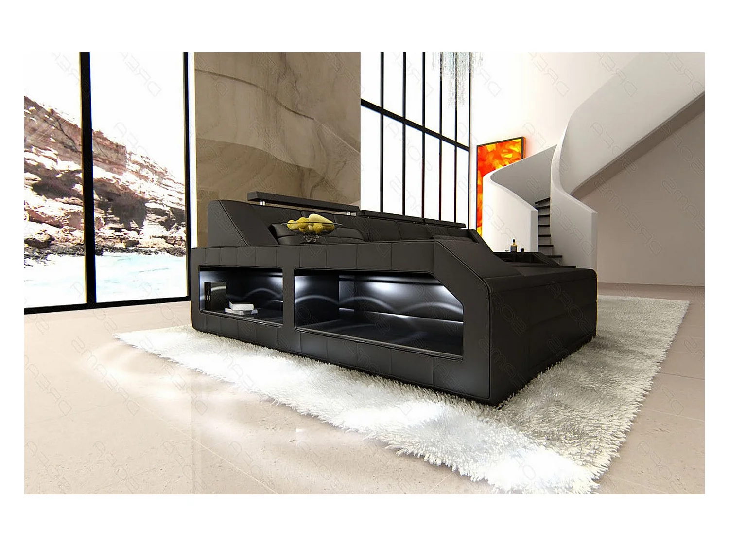 Ecksofa Arezzo Leder Echtleder Schwarz Links
