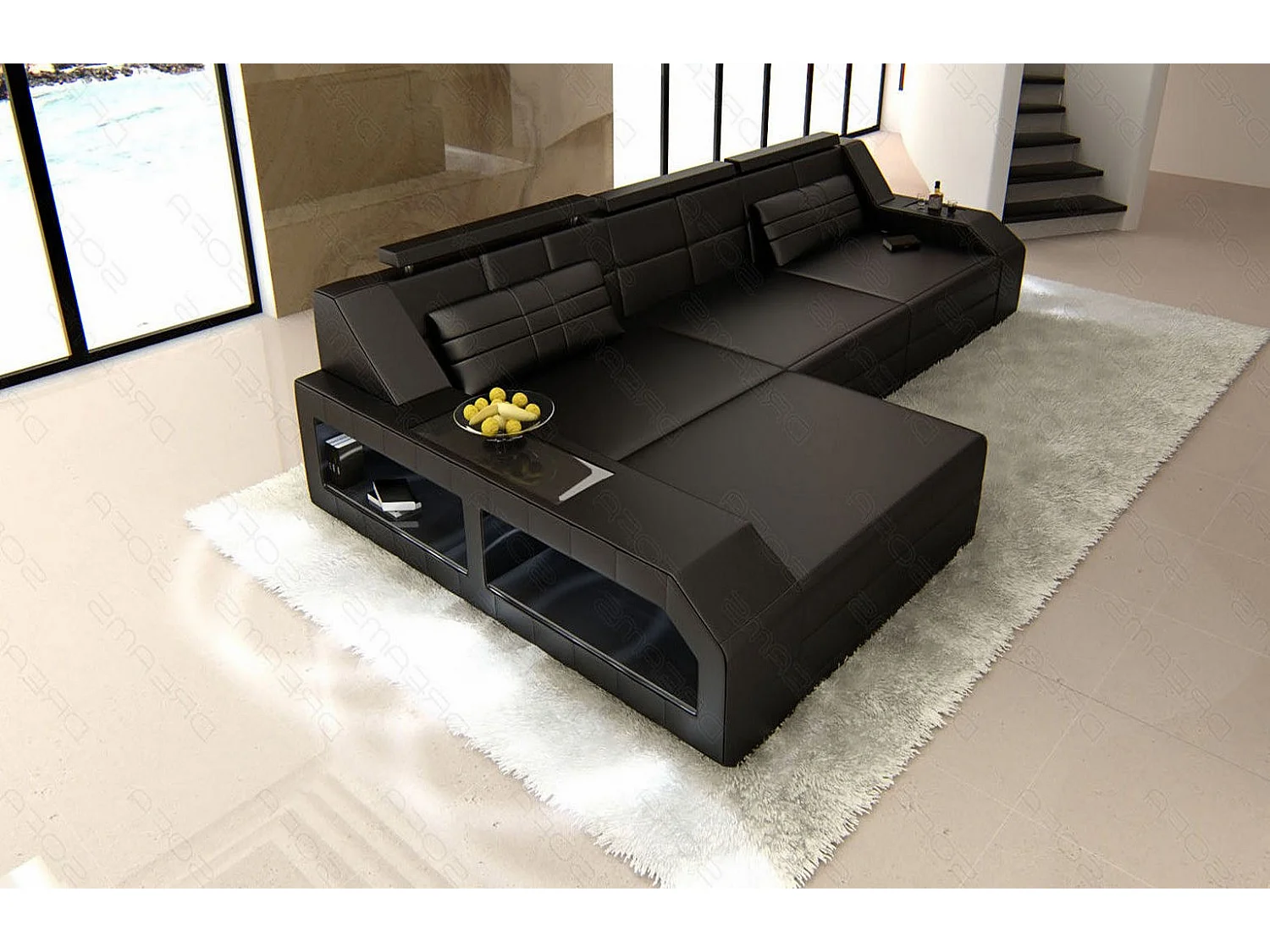 Ecksofa Arezzo Leder Echtleder Schwarz Links
