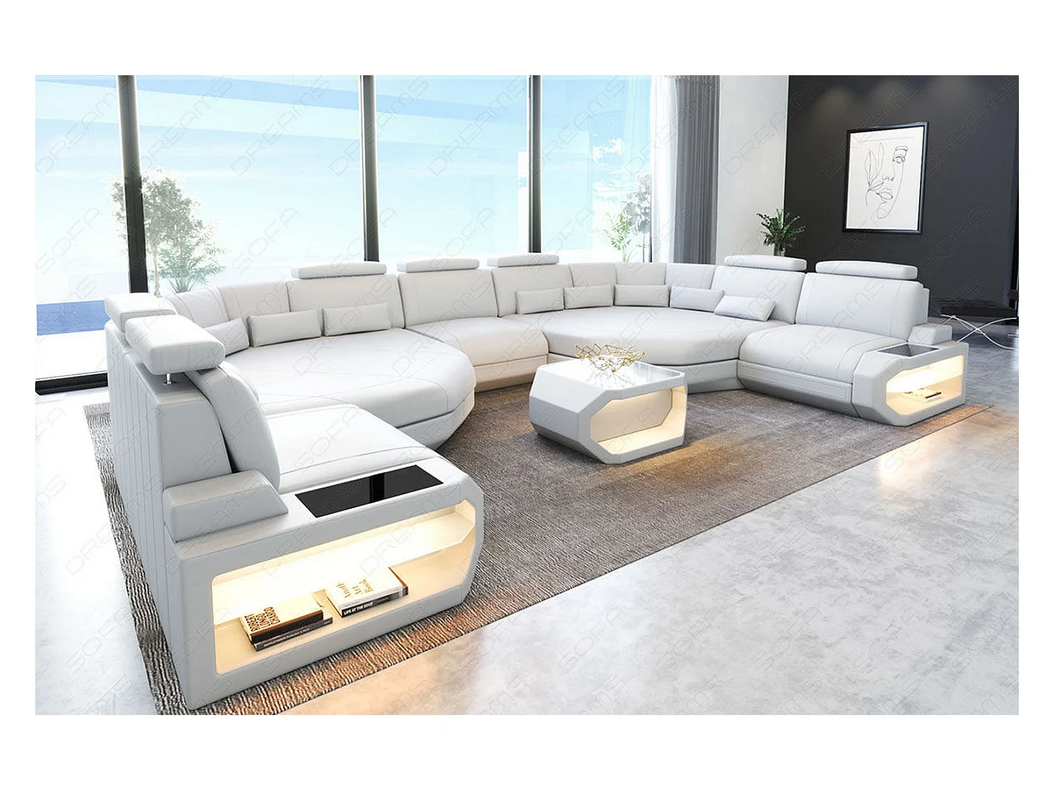 XXL Sofa Asti Leder Kunstleder Weiß