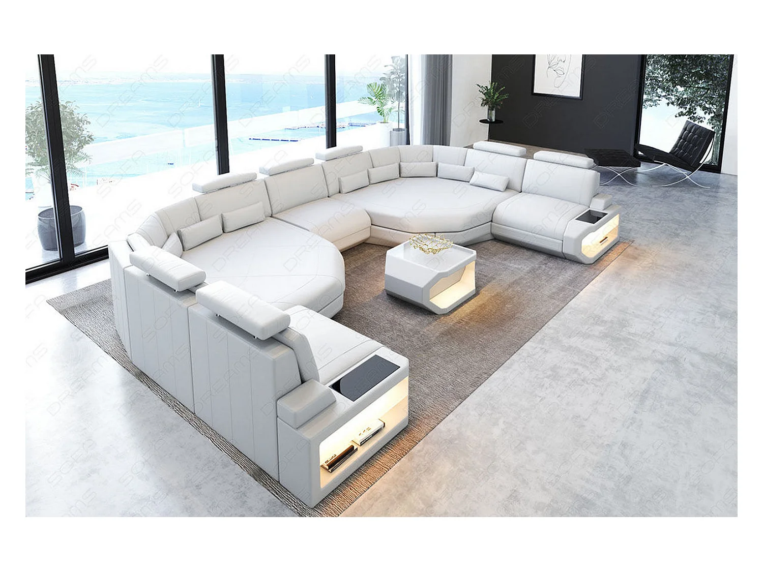 XXL Sofa Asti Leder Kunstleder Weiß