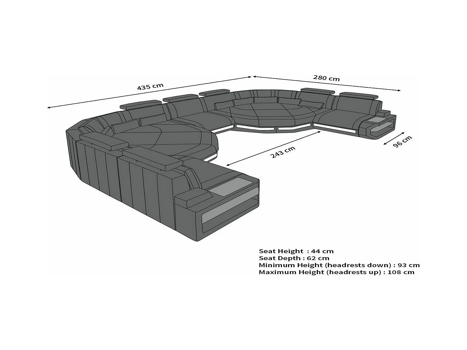 XXL Sofa Asti Leder Kunstleder Weiß