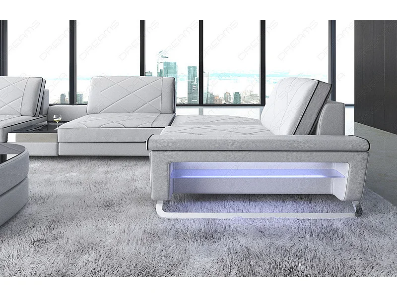 Sofa Bari U Leder Kunstleder Weiß Schwarz Links