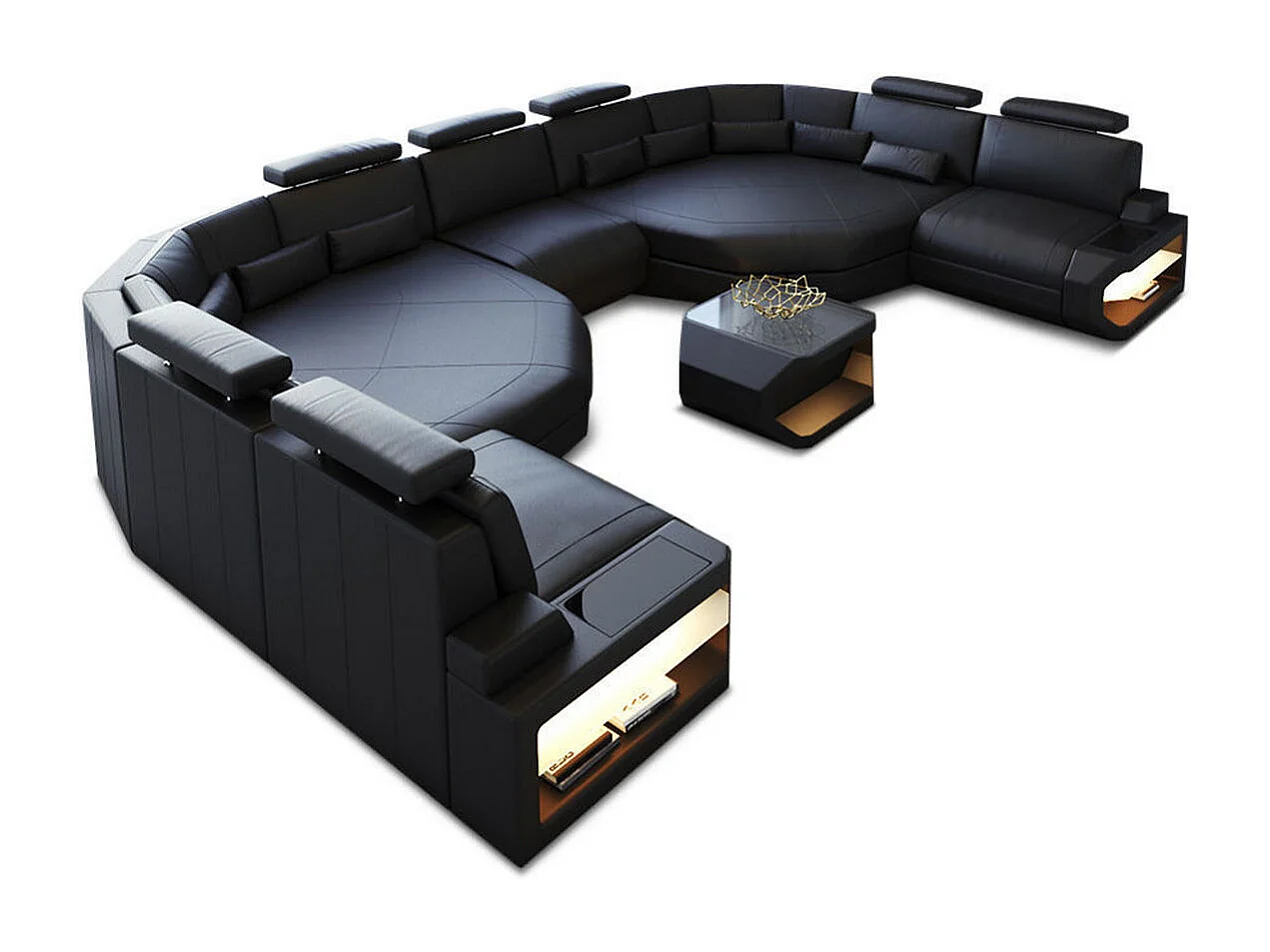 XXL Sofa Asti Leder Echtleder Schwarz