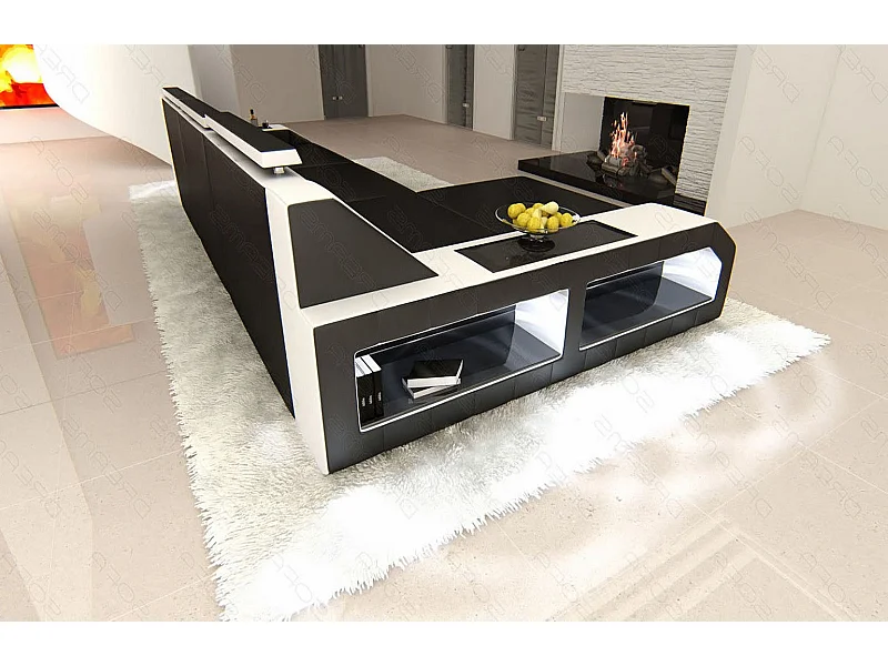 Ecksofa Arezzo Leder Ledermix Schwarz Weiß Links