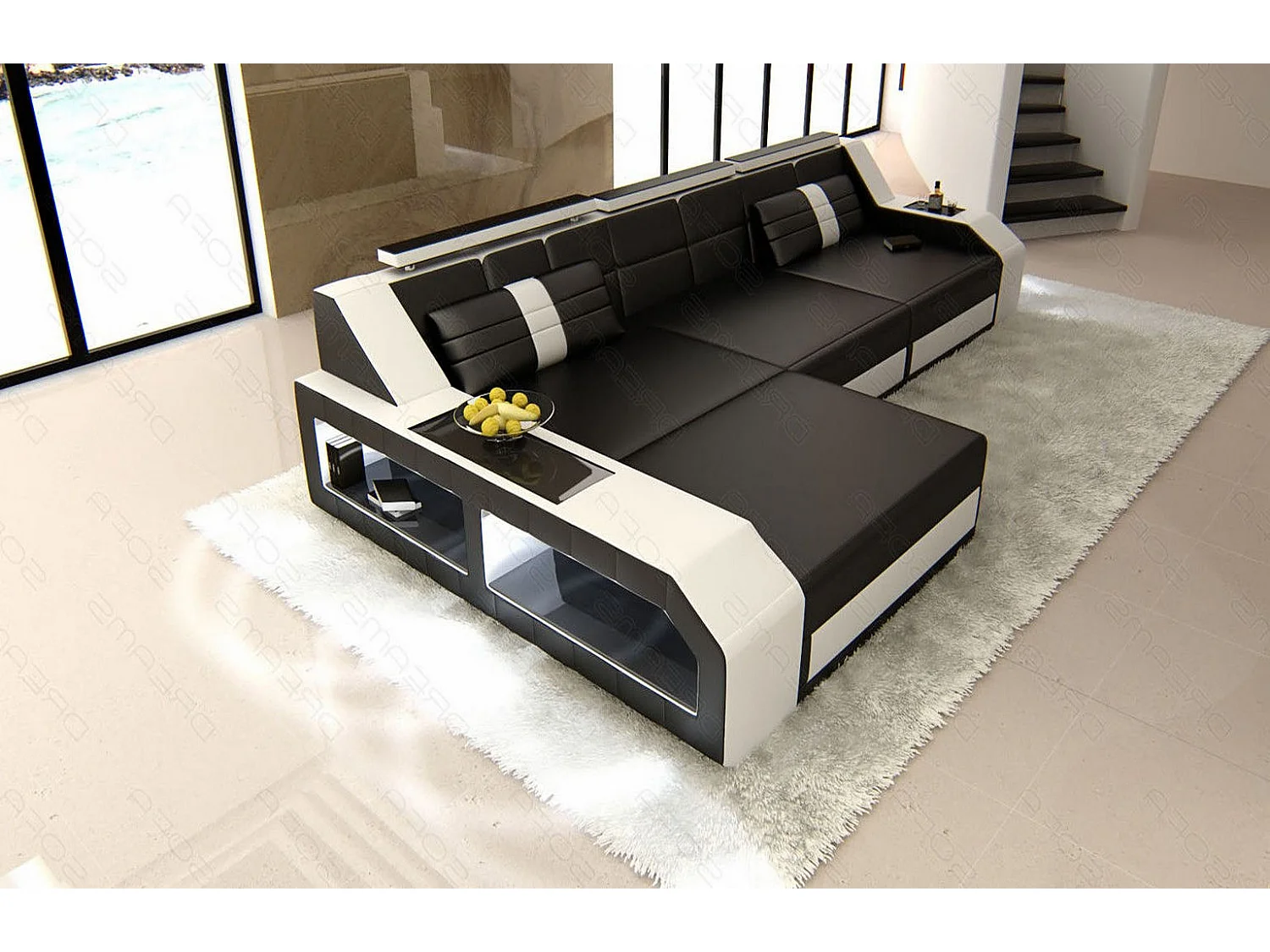 Ecksofa Arezzo Leder Ledermix Schwarz Weiß Links