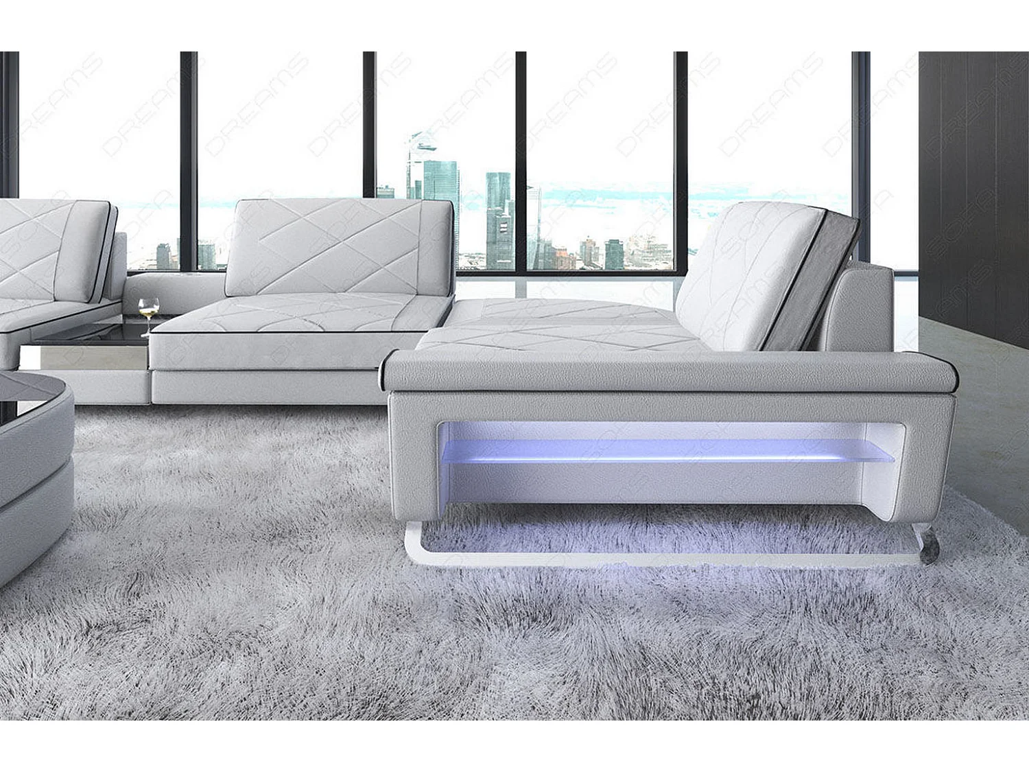 Sofa Bari U Leder Ledermix Weiß Schwarz Links